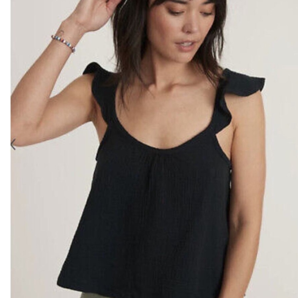 Marine Layer Black Ruffle Strap Top